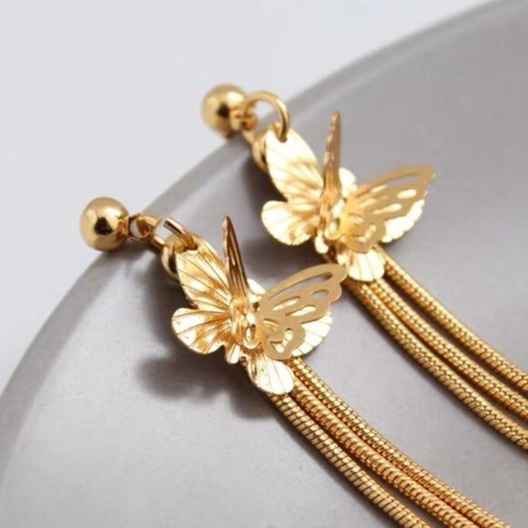 4/$25 All Flutter Butterfly Chain Linear Drop Earrings - Picture 3 of 5